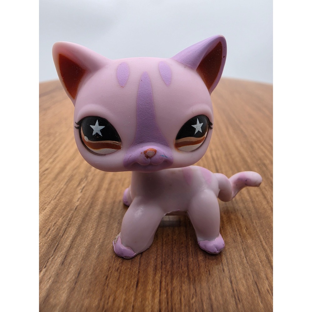 Littlest Pet Shop LPS #933 Shorthair Cat Pink Purple Star Eyes Hasbro